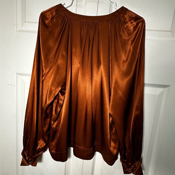 Rails Wynna Satin Blouse Cedar Size L Ruched V-Neck Copper - Picture 4 of 11